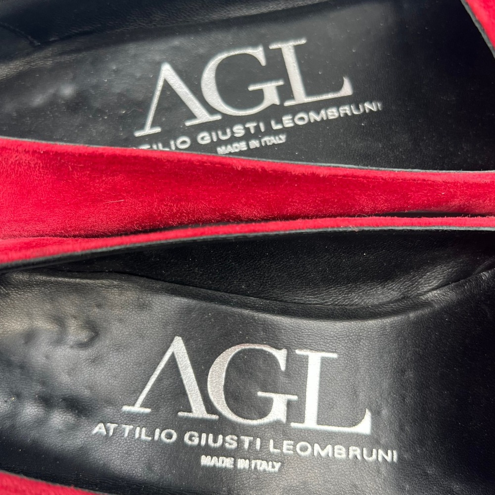 AGL Attilio Giusti Leombruni Red Suede Gold Bar Loafers Flats N542004 40 Italy - Picture 4 of 8